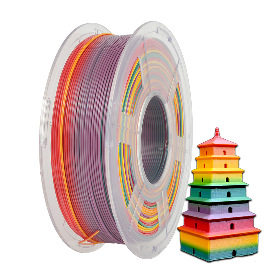 Upgraded PLA Rainbow(8Meters Color Change Length) 3D Printer Filament 1KG