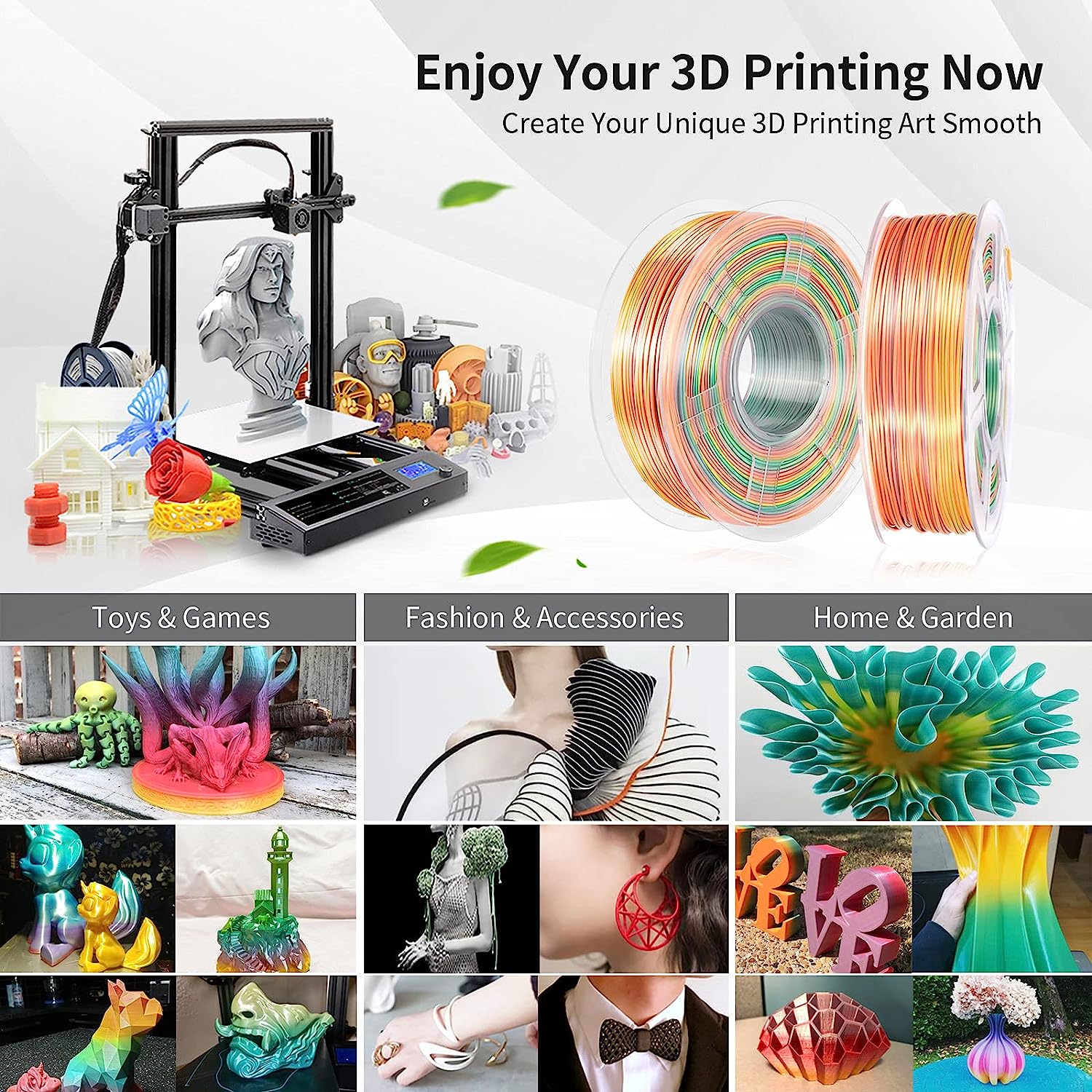 1.75mm SUNLU SILK Rainbow 3D Printer Filament 1KG/Roll