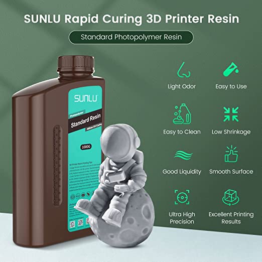 SUNLU estándar 3D resina LCD UV-curado 405nm resina de fotopolímero estándar 1000g para impresión LCD 3D, excelente fluidez