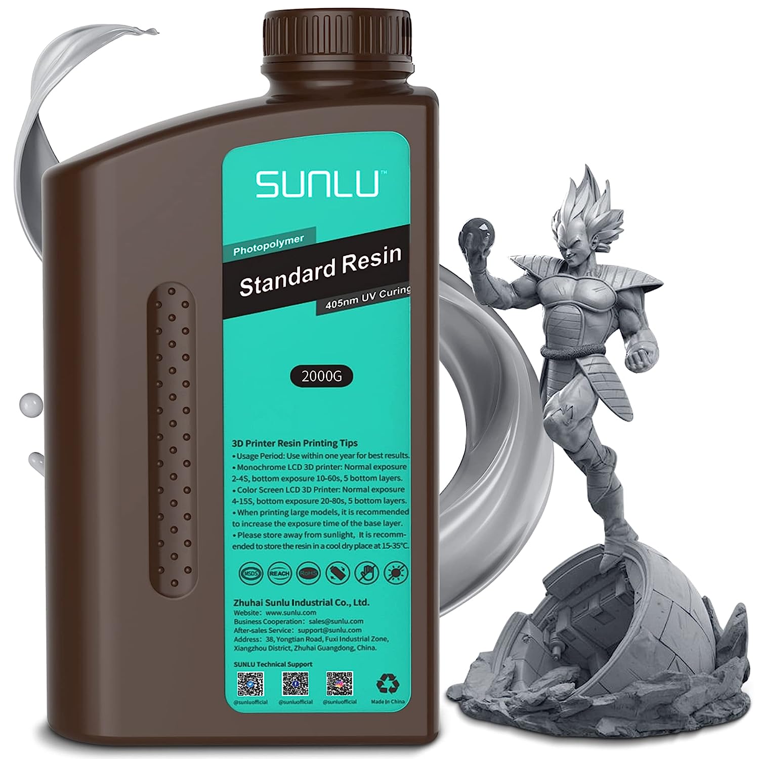 SUNLU Standard 3D Resina LCD UV-Curing 405nm Resina Fotopolimerica Standard 1000g per Stampa LCD 3D, Eccellente Fluidità